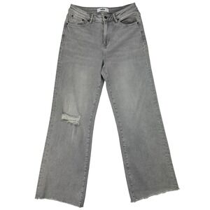 Mica Denim Wide Leg Jeans Womens 28 Gray Distressed Raw Hem‎ Stretch Relaxed